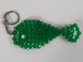 Vintage Green Beaded Fish Handmade Keychain - $108.77 MXN