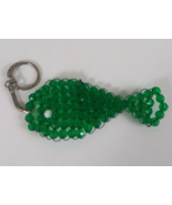 Vintage Green Beaded Fish Handmade Keychain - $106.86 MXN