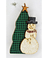 Vintage Handmade Wood &amp; Fabric Snowman And Christmas Tree Pin Costume Je... - £8.56 GBP