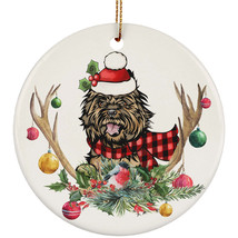 Cute Cairn Terrier Dog With Antlers Reindeer Flower Xmas Circle Ornament Gift - £13.37 GBP