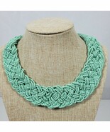 Vintage Statement Necklace Green Seed Bead Braided 20 Inch Long - $39.76 CAD