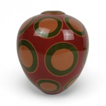 Jill Rosenwald 1970&#39;s Retro Mid Century Modern Style Red Gold Edging Vase - $49.99