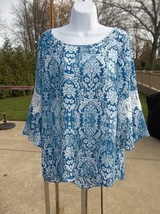 Nwot Zac&amp;Rachel Blue Print Top With Lace 1X - $19.99