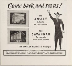 1948 Print Ad Dinkler Hotels in Georgia Ansley in Atlanta,GA &amp; The Savannah  - £7.73 GBP