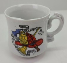 Vtg Royal Crown 2804 Fireman Helmet Fire Trumpet &amp; Ax Mustache Mug Coffee Cup  - £19.32 GBP