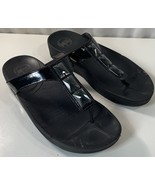 FitFlop Sandals Womens 8 Pietra Black Patent Flip Flops Slip-On Shoes Bo... - $19.79