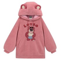  Kawaii Strawberry  Print Hoodie for Women Cute Soft Girl Lamb Fleece Loose Flee - £112.71 GBP