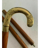 Vintage Designer Brass Handle Antique Style Victorian Cane Wooden Walkin... - £31.58 GBP