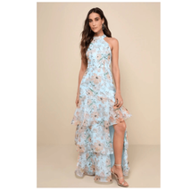 Lulus Forever Exceptional Light Blue Floral Halter Organza Maxi Dress, M... - $99.00