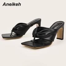 Aneikeh 2021 NEW Sexy PU Women&#39;s Shoes Summer Thong Fashion Thin Heels Slippers  - £37.53 GBP