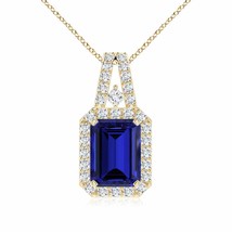ANGARA Lab-Grown Blue Sapphire Halo Pendant Necklace in 14K Gold (8x6mm,1.65 Ct) - £1,231.29 GBP