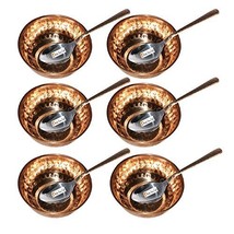 Set of 6 Prisha India Craft  Handmade 100% Pure Copper Serving Bowl and Spoon se - £47.35 GBP