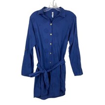 Helen Jon Bottom Down Dress Coverup long Sleeve S Navy Blue Embroidered ... - $45.54