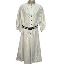 Vintage Amy Deb Secretary Dress White Navy-Blue Dot Size 18/L Belt Midi ... - $44.50