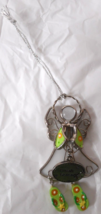 Ganz Angel Dance Silver Tone Charm Stained Glass Green Flower Flip Flop Ornament - £9.01 GBP