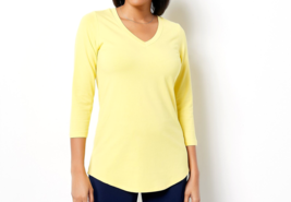 Susan Graver Weekend Essentials Comfy Cotton V-Neck Tunic Top- Lemon Yellow, XS - £17.88 GBP