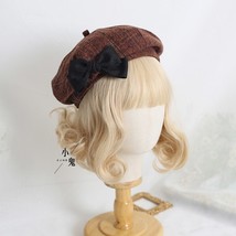 Japanese sweet cloth grid cap retro ita beret of camel's hair soft sister qiu do - $140.00