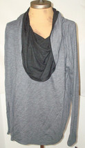 NWT New Designer Josie Natori Top Blouse Black Gray Womens S Long Sleeves Cowl  - £308.57 GBP