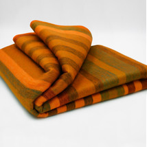 Cozy Striped Alpaca Wool Blanket 96&quot; X 68&quot; - Aquatic Stripes In Orange &amp; Green - £65.90 GBP