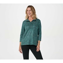 Attitudes by Renee Printed Faux Suede Top w/ Slits (Stormy Sea, M) A390136 - $19.28