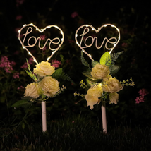Solar Heart Garden Stake Lights 2 Pack 16 Inch with Grave Decorations for Memori - £33.77 GBP