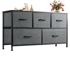 Wlive Dresser For Bedroom With 5 Drawers, Wide Chest Of Drawers,, Dark Grey - £44.75 GBP