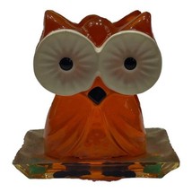 VINTAGE MCM Orange &amp; Yellow Lucite Owl Napkin Letter Holder Acrylic - £32.14 GBP