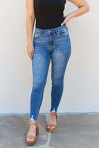 Kancan Medium Blue Raw Hem High Rise Skinny Jeans - £43.83 GBP