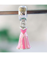 925 Sterling Silver Disney Princess Aurora&#39;s Pink Dress Dangle Charm Bead - $15.99