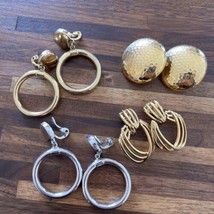 4 Vintage Signed Monet Runway Clip On Earrings Gold &amp; Silver Tone Statement - £22.28 GBP