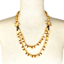 Carved Beaded Fetish Necklace Elephant Rectangular Beads Cream Brown 22&quot; - £9.56 GBP