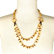 Carved Beaded Fetish Necklace Elephant Rectangular Beads Cream Brown 22&quot; - £9.51 GBP