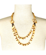 Carved Beaded Fetish Necklace Elephant Rectangular Beads Cream Brown 22&quot; - £9.45 GBP