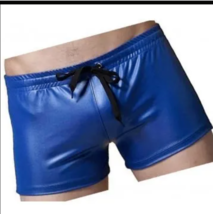Leather Sports Blue Short Lambskin Boxer Gym Shorts Genuine Men&#39;s Pants - £77.71 GBP+