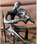 Cast Iron Metal Art Sculpture Modernism Modernist Statue Man Musician Vi... - $965.30 MXN