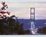 Night View Narrows Bridge Tacoma Washington WA UNP Chrome Postcard  P5 - $4.90