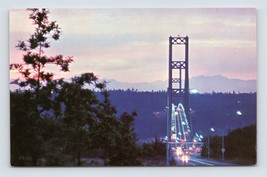 Night View Narrows Bridge Tacoma Washington WA UNP Chrome Postcard  P5 - £3.83 GBP