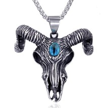 Silver Satanic Goat Head Pendant Necklace Men&#39;s Baphomet Jewelry Chain 24&quot; Gift - £6.99 GBP