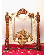 25&quot; Lord Ganesha Brass Statue on a Wooden Swing | Handmade | Home Decor - £1,158.26 GBP