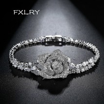 FXLRY Romantic Jewelry White Color Cubic Zircon Geometric Flowers Shape Bracelet - $37.84