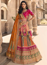 Beautiful Orange Multi Embroidery Wedding Lehenga Choli With Belt355 - £187.17 GBP