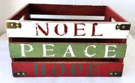 Rustic Christmas Crate Storage Box Noel Peace Hope Red Green White 12.5x9.5x6.5&quot; - £30.42 GBP
