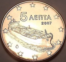 Gem Unc Greece 2007 5 Euro Cents~Minted In Athens~Ocean Freighter - £3.26 GBP