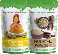 Mulethi Powder and Kasturi Haldi For Face Wild Turmeric Kasturi Manjal 100g x 2 - £14.61 GBP