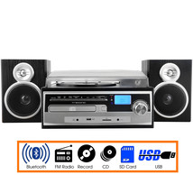 Trexonic 3-Speed Vinyl Turntable Home Stereo System with CD Player, FM Radio, Bl - $235.91 CAD