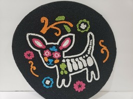 (1) Halloween Sugar Skull Day Of The Dead Glass Beaded Placemat Centerpiece - £20.77 GBP