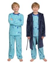 Lands&#39; End Boys Girls Pajama Top Bottoms Hooded Robe Blue Multicolor Trees - $797.96 MXN