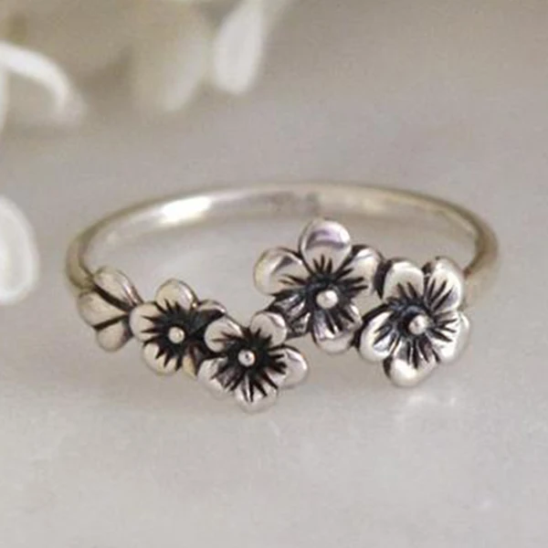 Primary image for Vintage Silver Color Rose Flower Ring Simple Design Do Old Rings For Women Party