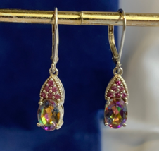 Sterling Silver BBJ Dangle Earrings 3.32g Fine Jewelry Rainbow Topaz Color Stone - £23.77 GBP