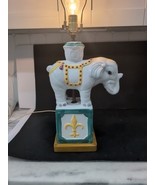 Italian Elephant Nursery Table Lamp, Ceramic &amp; Leather, Children&#39;s Vinta... - $3,747.84 MXN